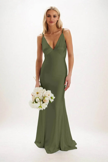 Sheath-Column Maxi Luxe Satin Bridesmaid Dress CB0839