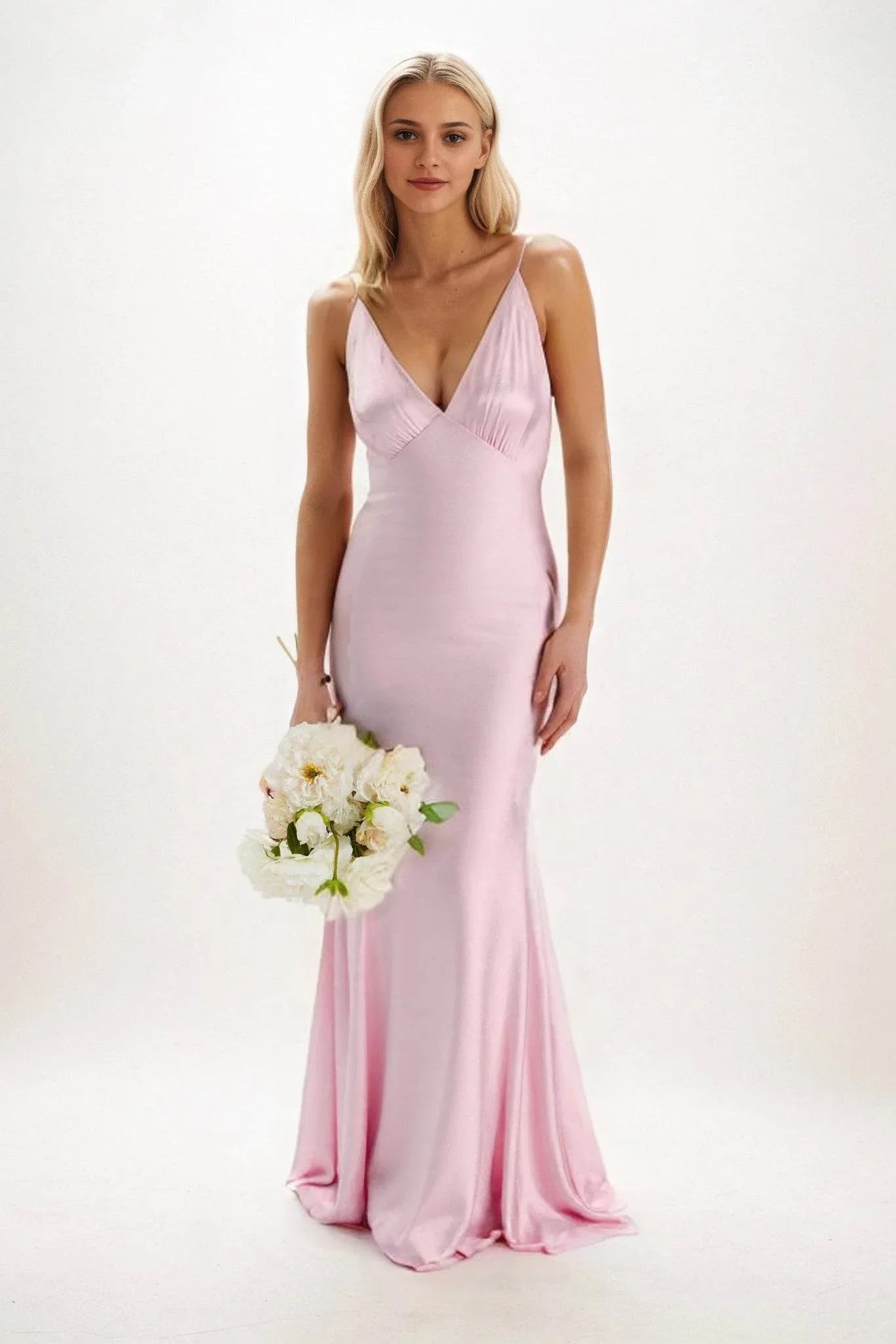 Sheath-Column Maxi Luxe Satin Bridesmaid Dress CB0839