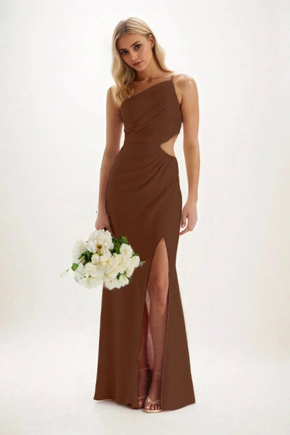 Sheath-Column Maxi Luxe Satin Bridesmaid Dress CB0842