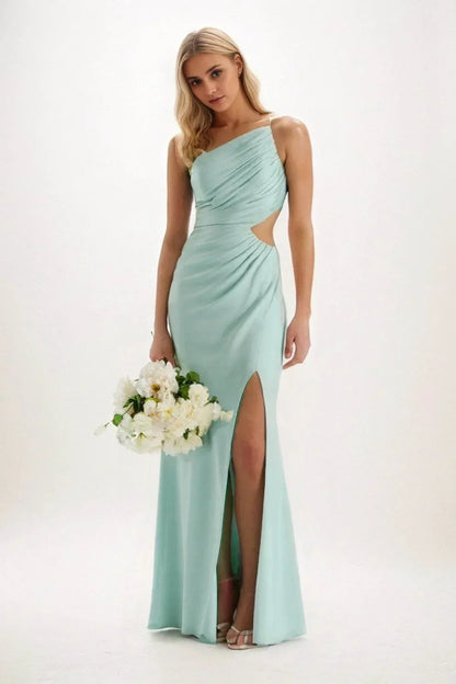 Sheath-Column Maxi Luxe Satin Bridesmaid Dress CB0842