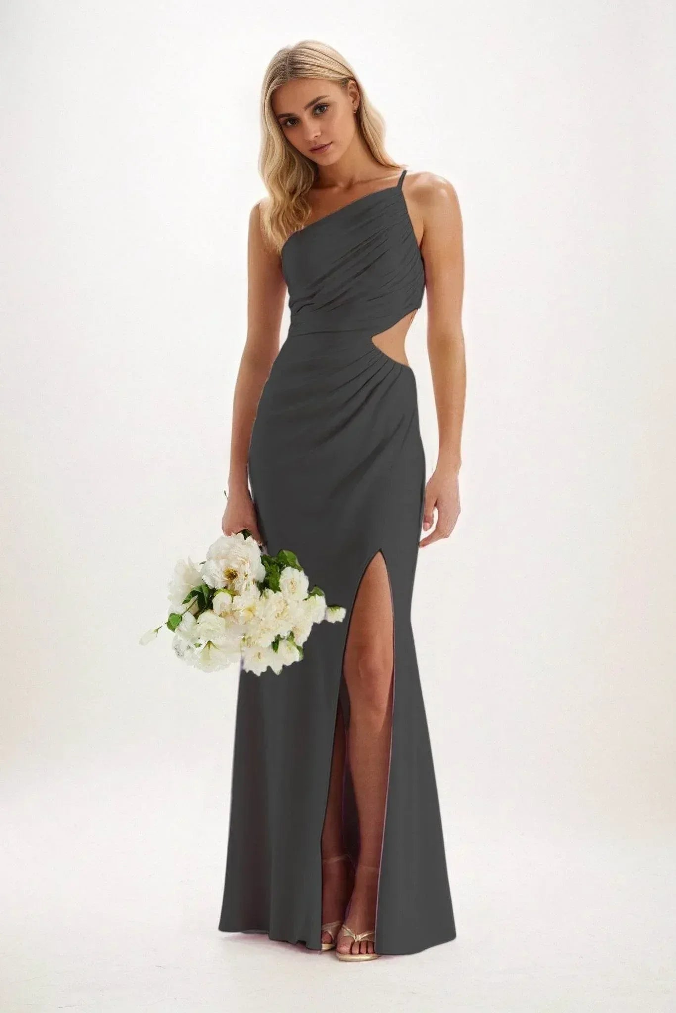 Sheath-Column Maxi Luxe Satin Bridesmaid Dress CB0842