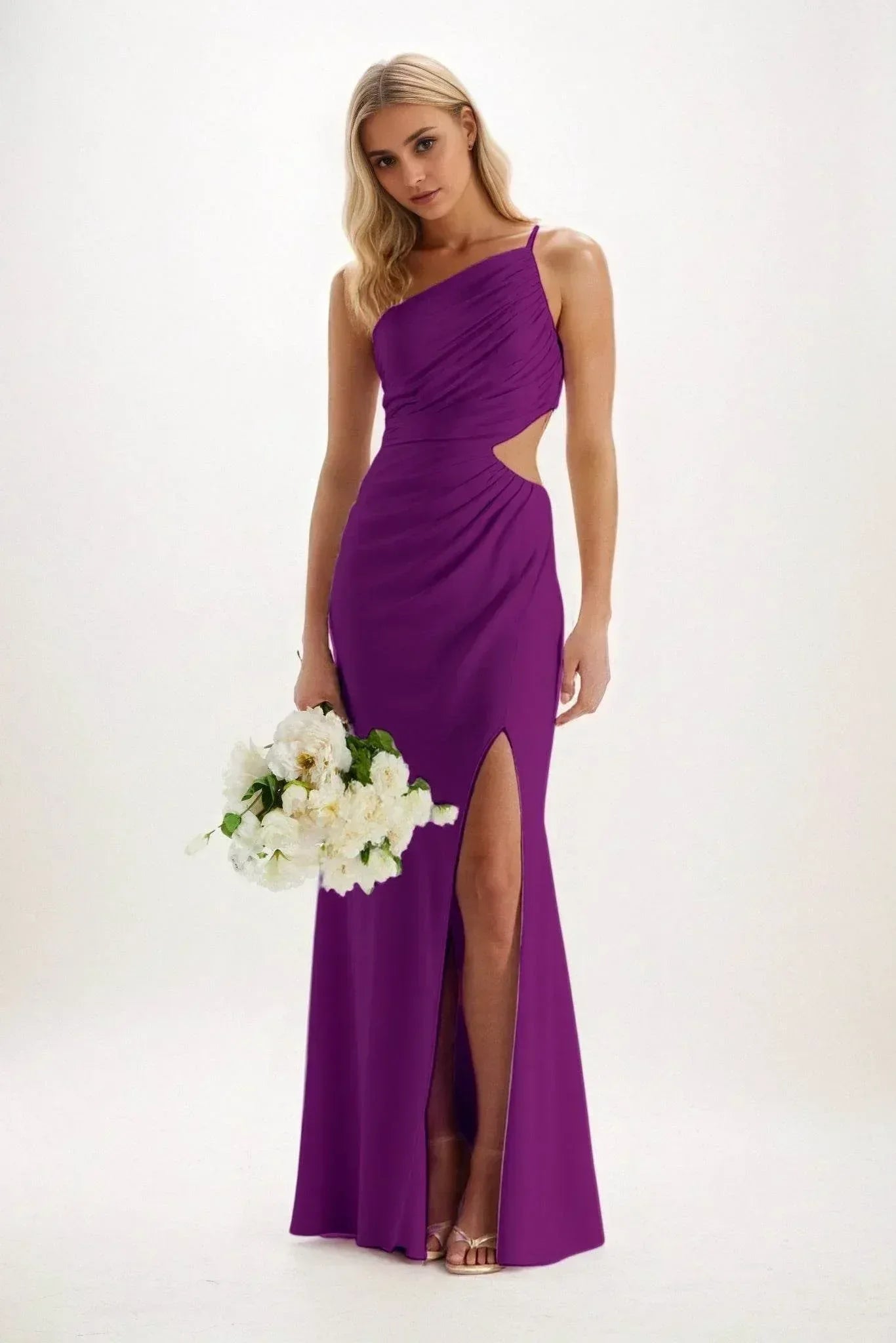 Sheath-Column Maxi Luxe Satin Bridesmaid Dress CB0842