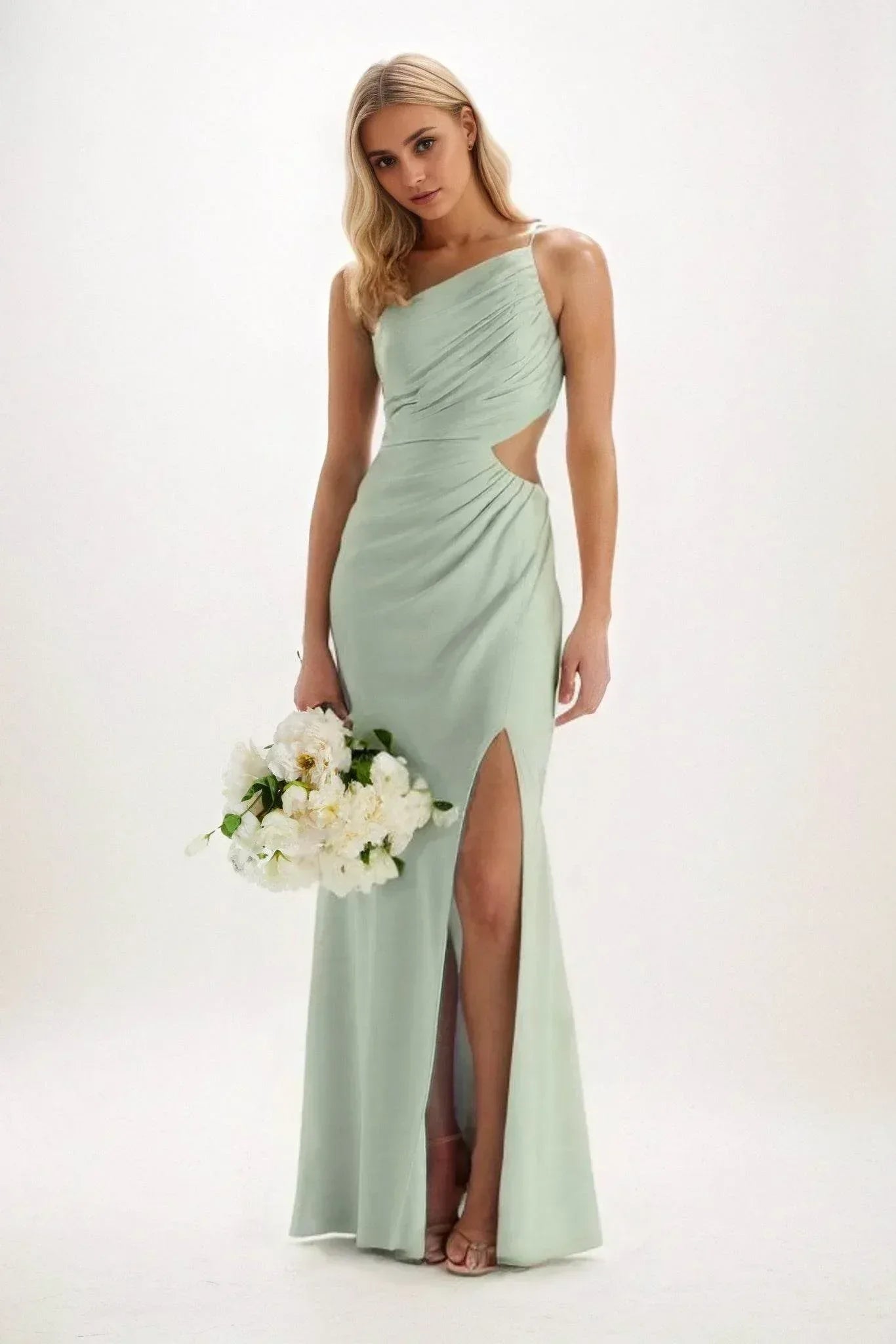 Sheath-Column Maxi Luxe Satin Bridesmaid Dress CB0842