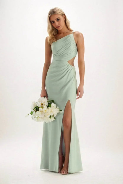 Sheath-Column Maxi Luxe Satin Bridesmaid Dress CB0842