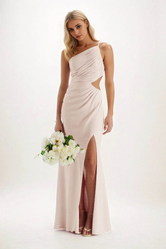 Sheath-Column Maxi Luxe Satin Bridesmaid Dress CB0842