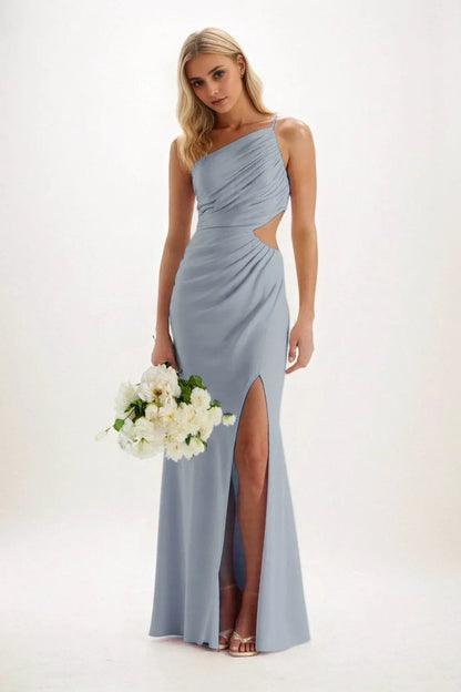 Sheath-Column Maxi Luxe Satin Bridesmaid Dress CB0842
