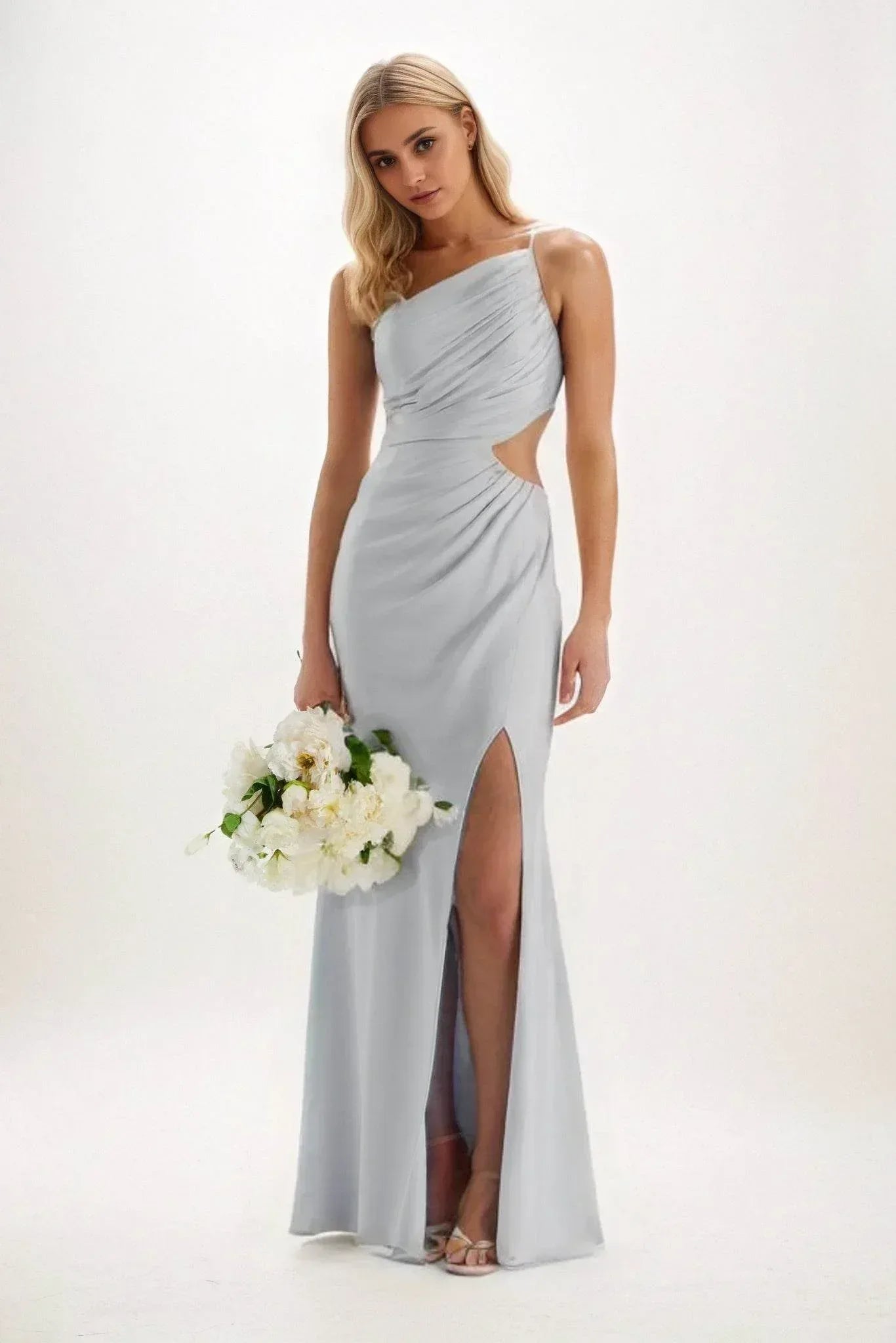 Sheath-Column Maxi Luxe Satin Bridesmaid Dress CB0842