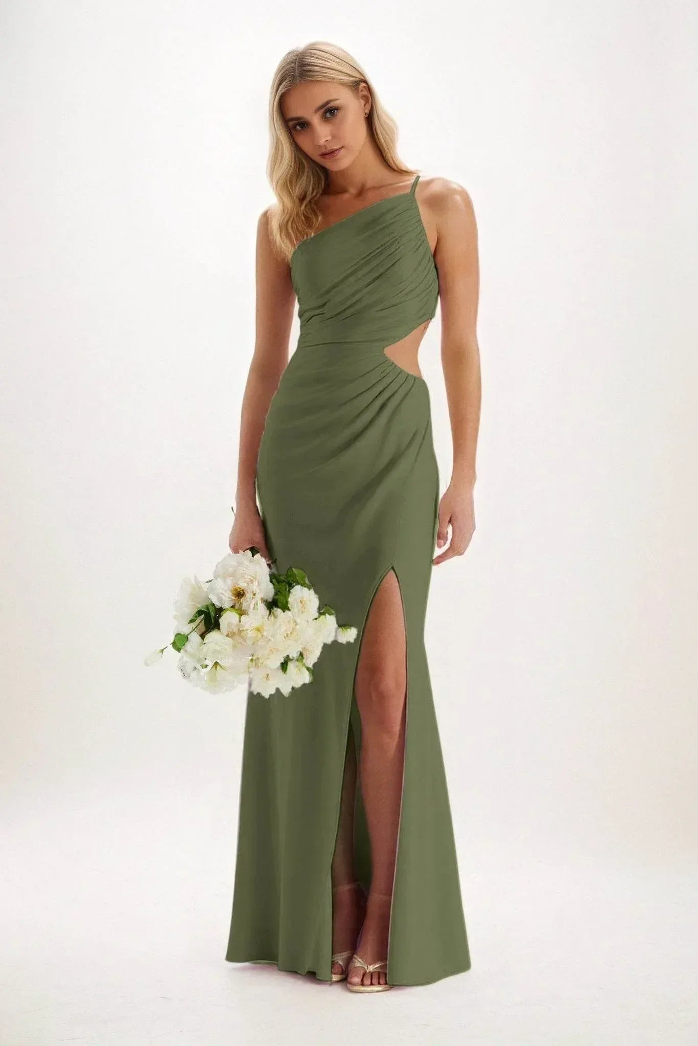 Sheath-Column Maxi Luxe Satin Bridesmaid Dress CB0842