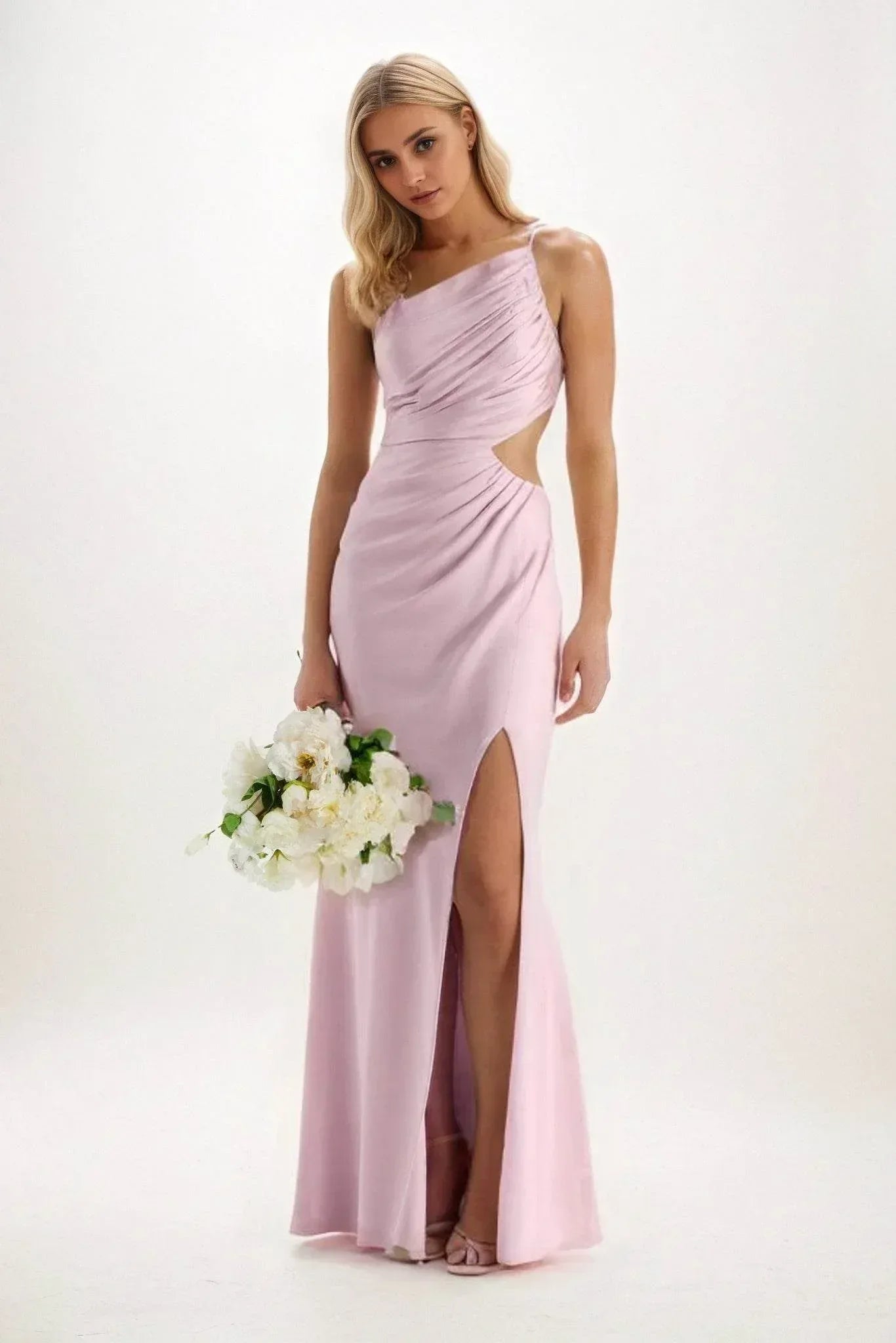 Sheath-Column Maxi Luxe Satin Bridesmaid Dress CB0842