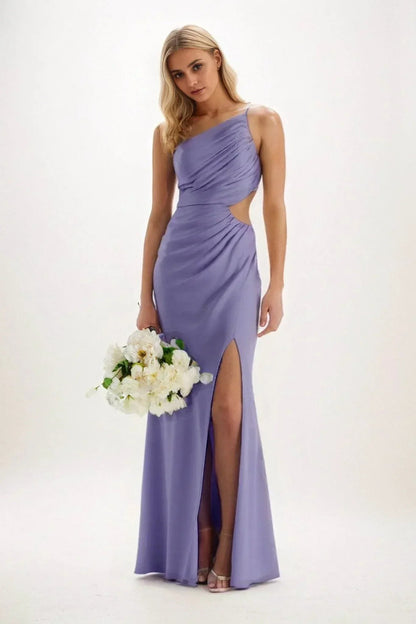 Sheath-Column Maxi Luxe Satin Bridesmaid Dress CB0842