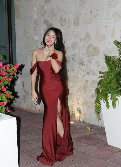 Classy Burgundy Off The Shoulder Evening Dress Prom Dress,Mermaid Party Dress cc2855