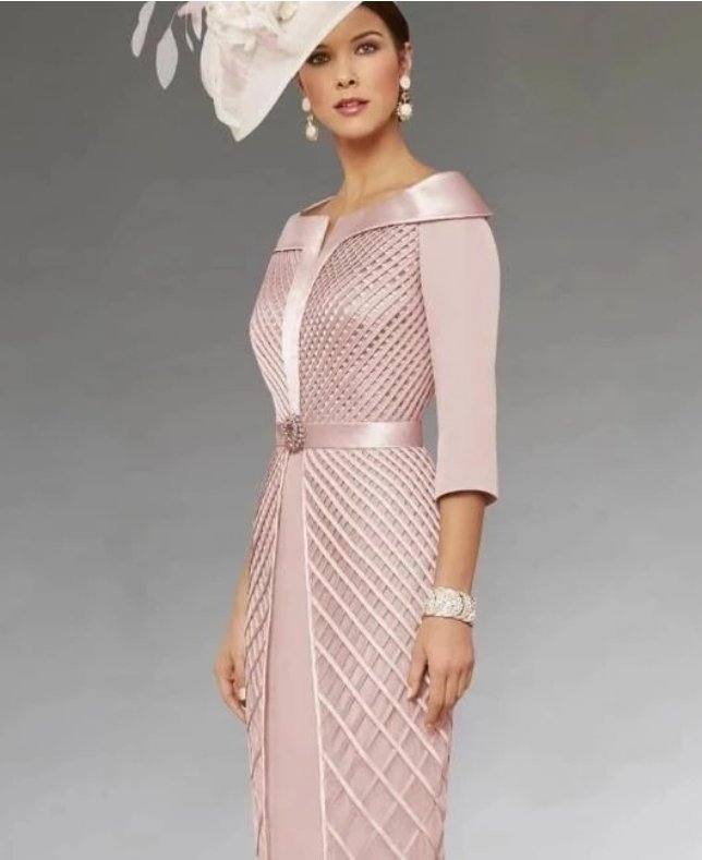 Royal Blue Mother Of The Bride Dresses Sheath Knee Length Pearls 3/4 Sleeves Plus Size Short Groom Mother Dresses For Wedding - RongMoon