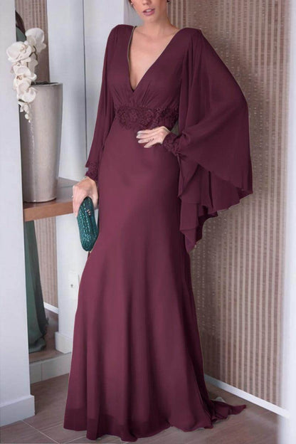 Sheath-Column Sweep-Brush Train Chiffon Mother Dress CM0077