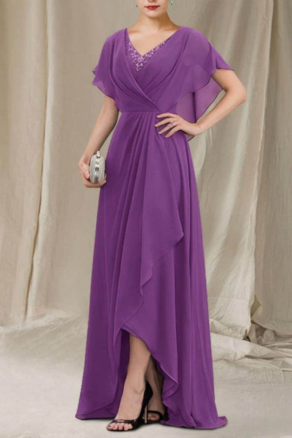 A-Line Sweep-Brush Train Chiffon Mother Dress CM0080