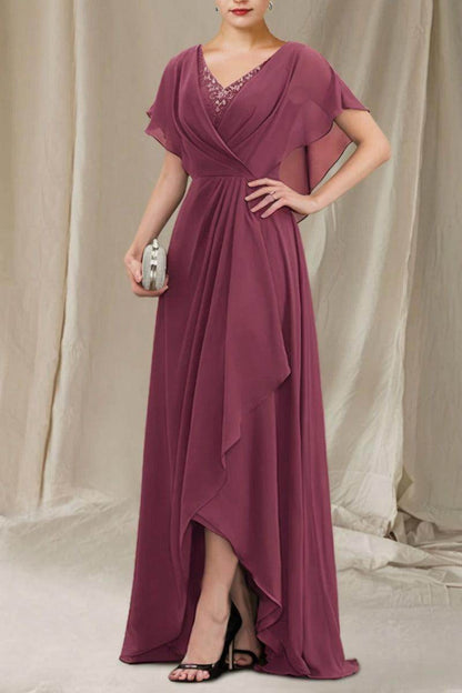 A-Line Sweep-Brush Train Chiffon Mother Dress CM0080