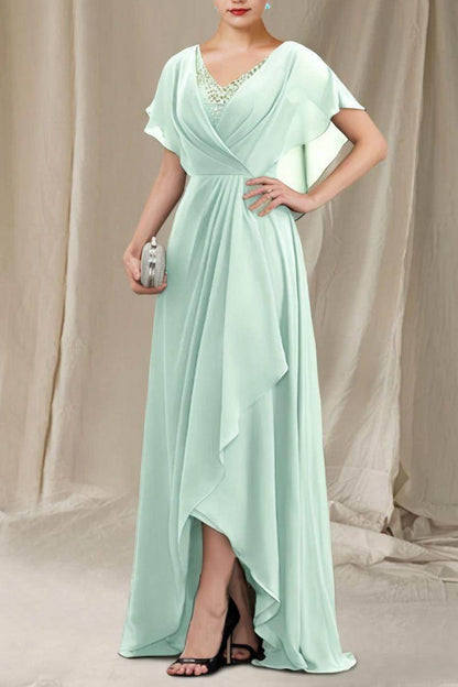 A-Line Sweep-Brush Train Chiffon Mother Dress CM0080