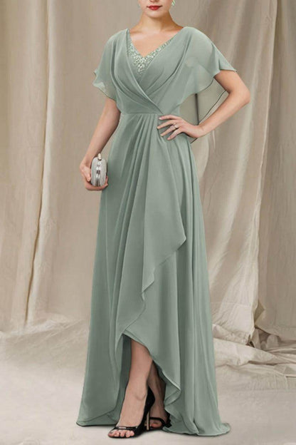 A-Line Sweep-Brush Train Chiffon Mother Dress CM0080