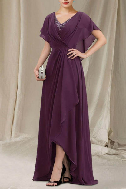 A-Line Sweep-Brush Train Chiffon Mother Dress CM0080