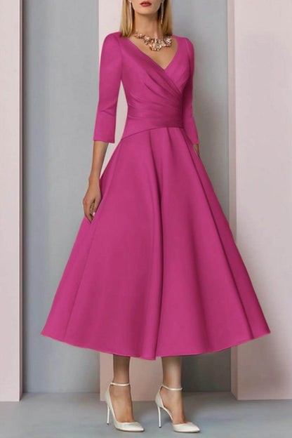 A-Line Tea Length Satin Mother Dress CM0081