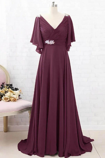 A-Line Sweep-Brush Train Chiffon Mother Dress CM0082