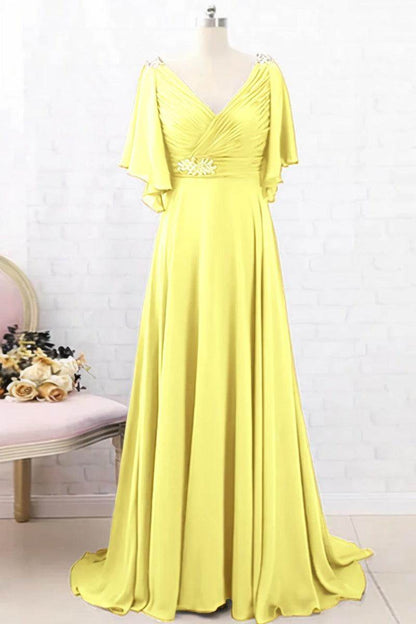 A-Line Sweep-Brush Train Chiffon Mother Dress CM0082