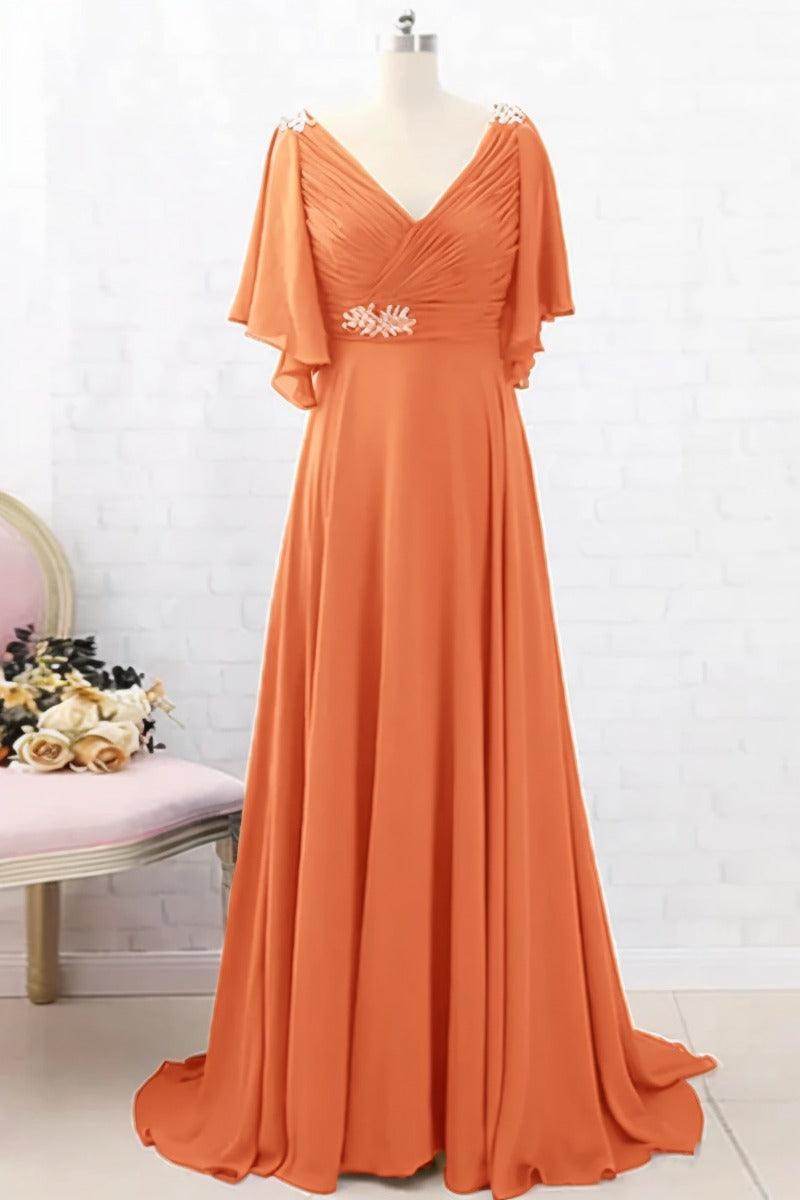 A-Line Sweep-Brush Train Chiffon Mother Dress CM0082