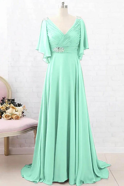 A-Line Sweep-Brush Train Chiffon Mother Dress CM0082