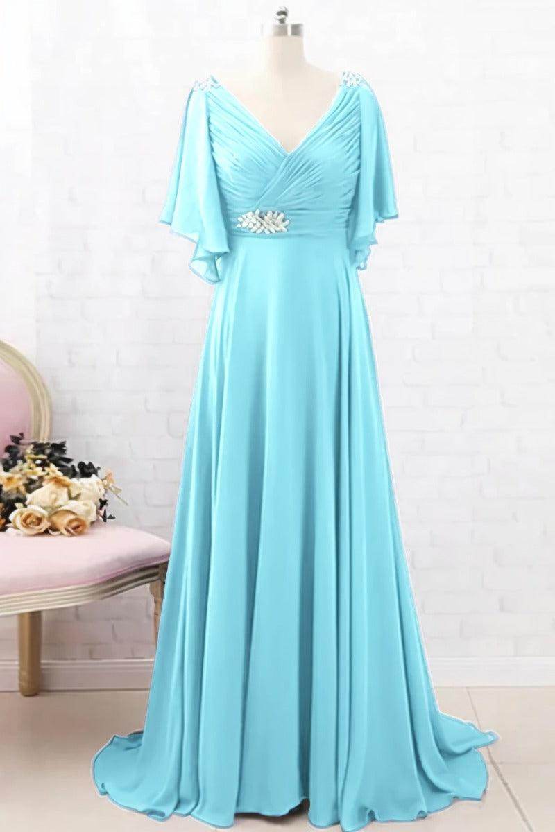 A-Line Sweep-Brush Train Chiffon Mother Dress CM0082