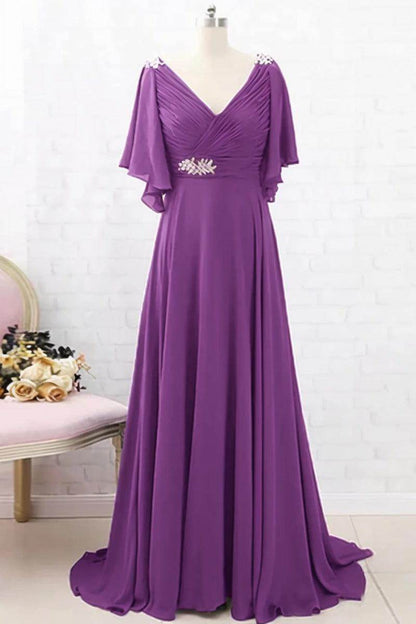 A-Line Sweep-Brush Train Chiffon Mother Dress CM0082