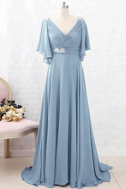 A-Line Sweep-Brush Train Chiffon Mother Dress CM0082
