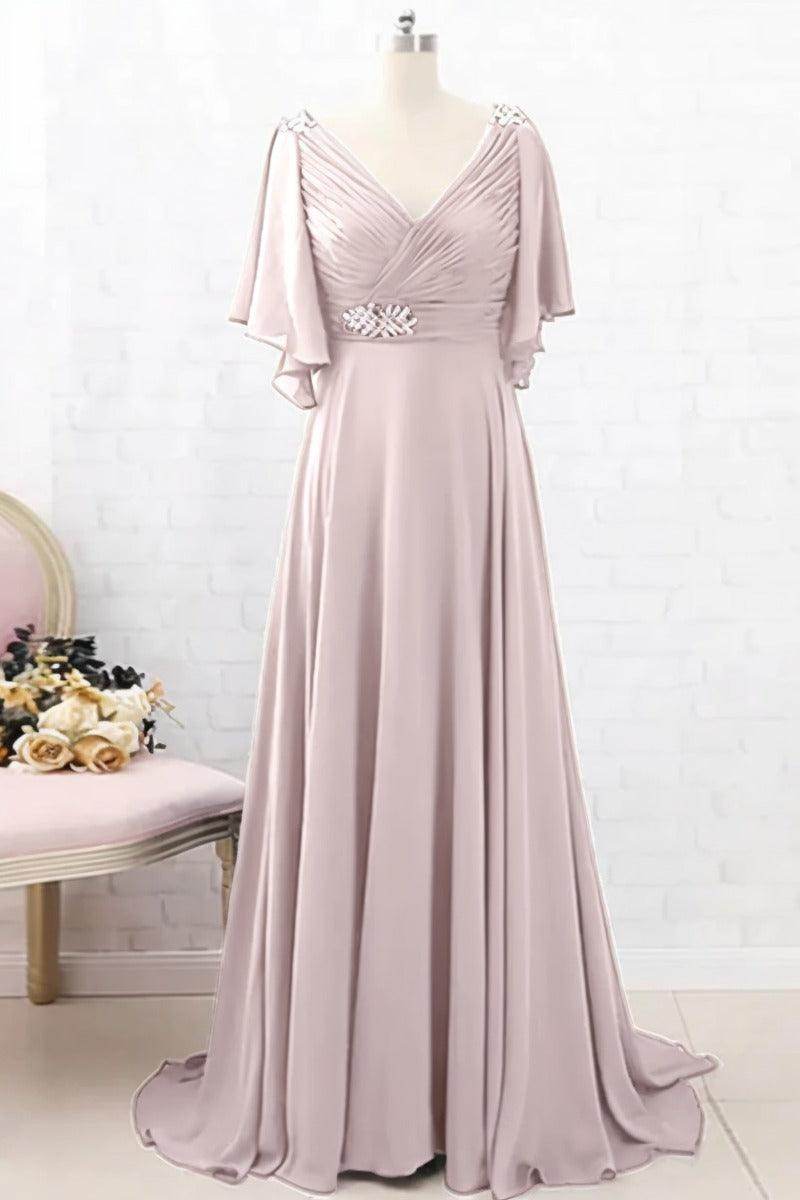A-Line Sweep-Brush Train Chiffon Mother Dress CM0082