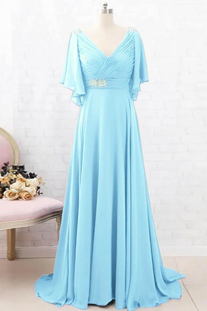 A-Line Sweep-Brush Train Chiffon Mother Dress CM0082