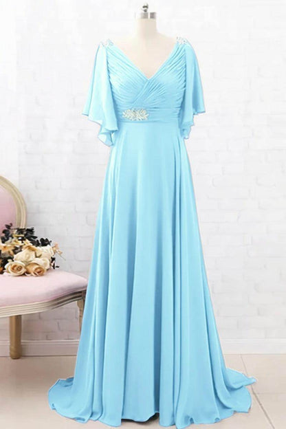 A-Line Sweep-Brush Train Chiffon Mother Dress CM0082