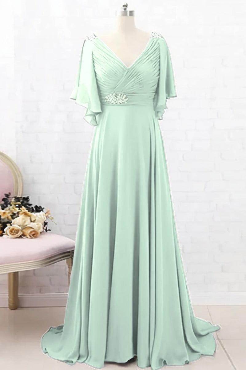 A-Line Sweep-Brush Train Chiffon Mother Dress CM0082