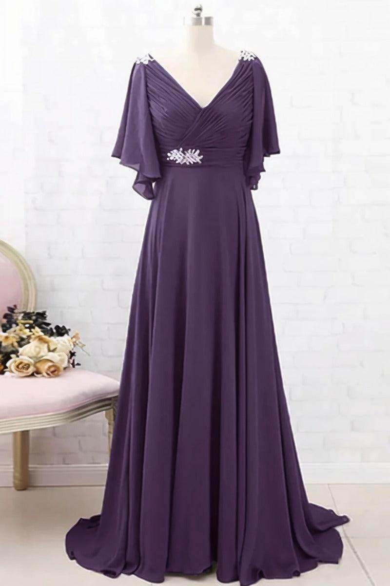 A-Line Sweep-Brush Train Chiffon Mother Dress CM0082
