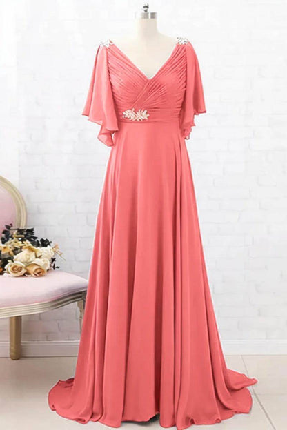 A-Line Sweep-Brush Train Chiffon Mother Dress CM0082