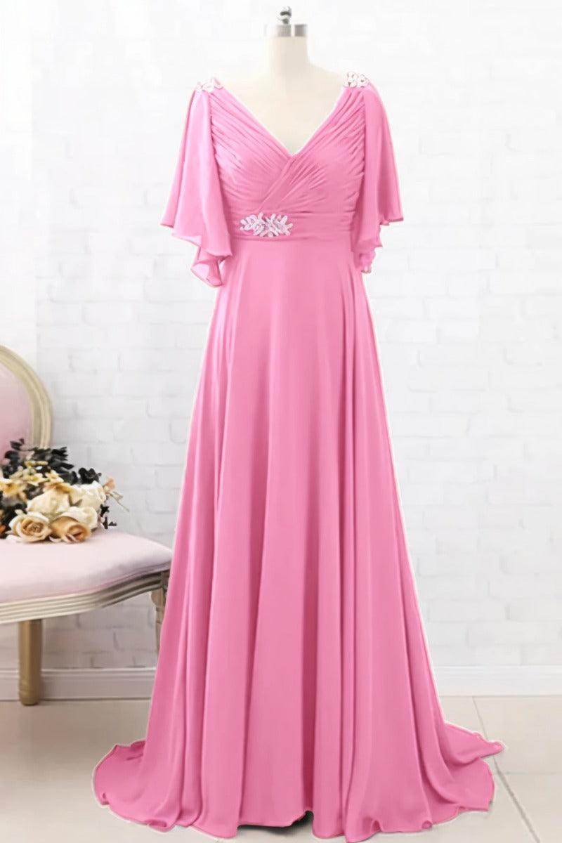 A-Line Sweep-Brush Train Chiffon Mother Dress CM0082