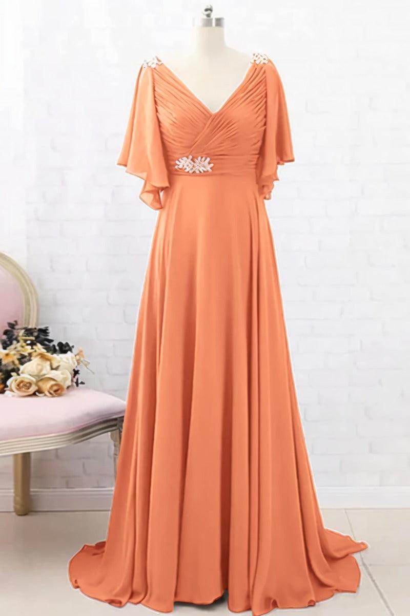 A-Line Sweep-Brush Train Chiffon Mother Dress CM0082