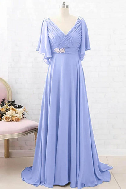 A-Line Sweep-Brush Train Chiffon Mother Dress CM0082
