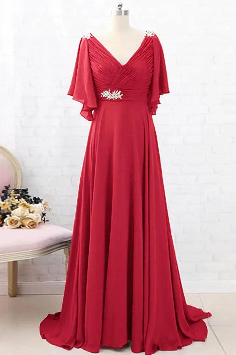 A-Line Sweep-Brush Train Chiffon Mother Dress CM0082
