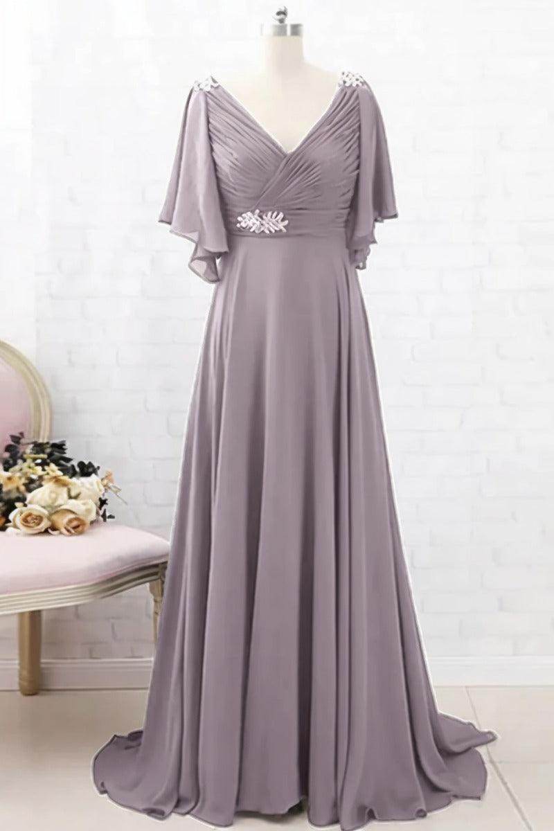 A-Line Sweep-Brush Train Chiffon Mother Dress CM0082