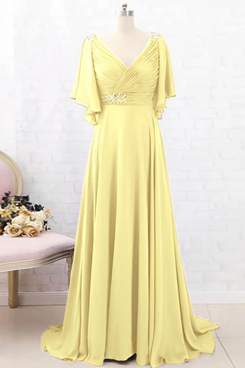 A-Line Sweep-Brush Train Chiffon Mother Dress CM0082