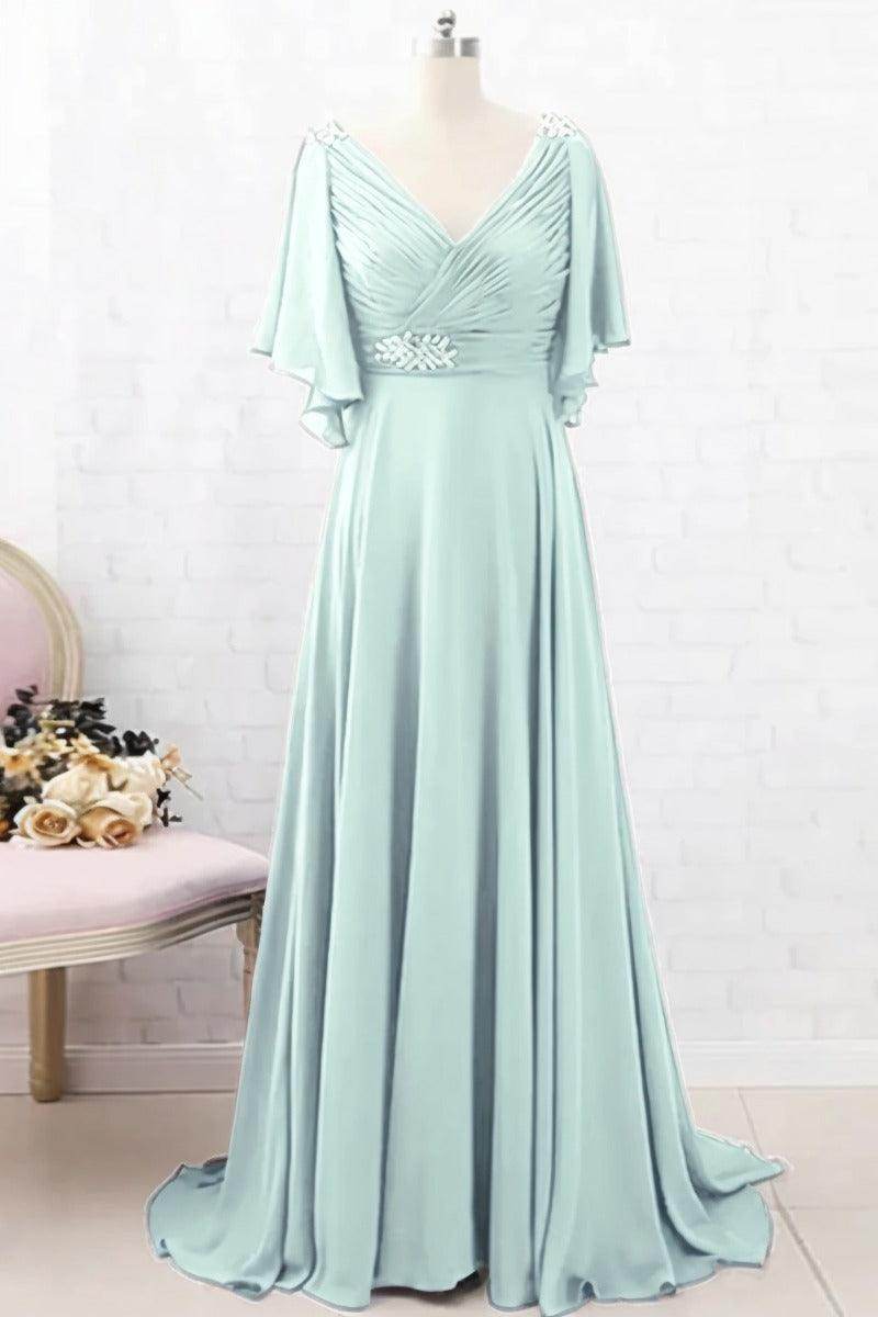 A-Line Sweep-Brush Train Chiffon Mother Dress CM0082
