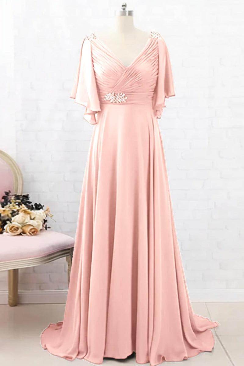 A-Line Sweep-Brush Train Chiffon Mother Dress CM0082