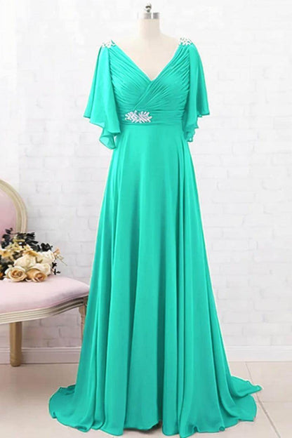 A-Line Sweep-Brush Train Chiffon Mother Dress CM0082