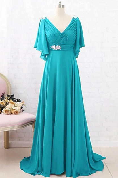 A-Line Sweep-Brush Train Chiffon Mother Dress CM0082