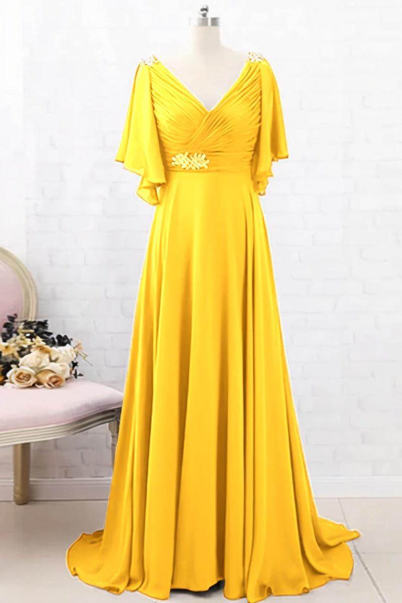 A-Line Sweep-Brush Train Chiffon Mother Dress CM0082
