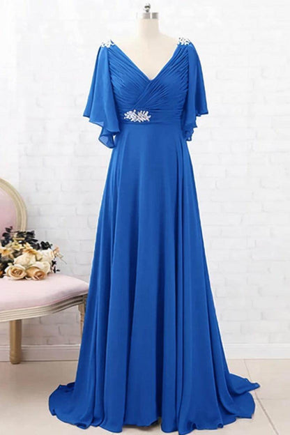 A-Line Sweep-Brush Train Chiffon Mother Dress CM0082