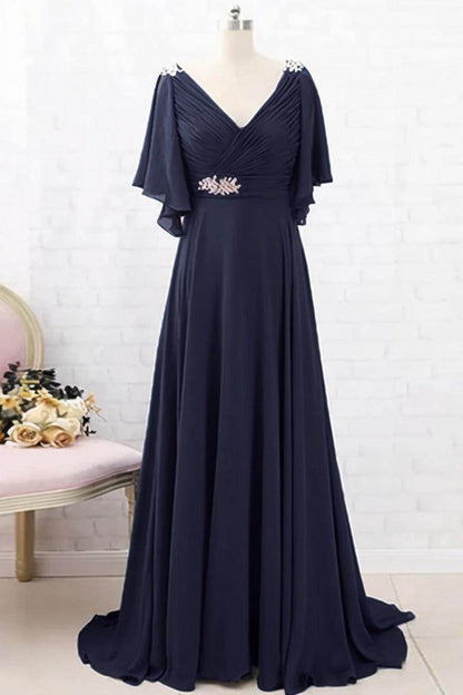 A-Line Sweep-Brush Train Chiffon Mother Dress CM0082