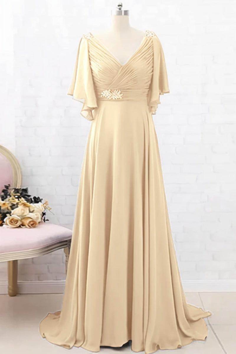 A-Line Sweep-Brush Train Chiffon Mother Dress CM0082